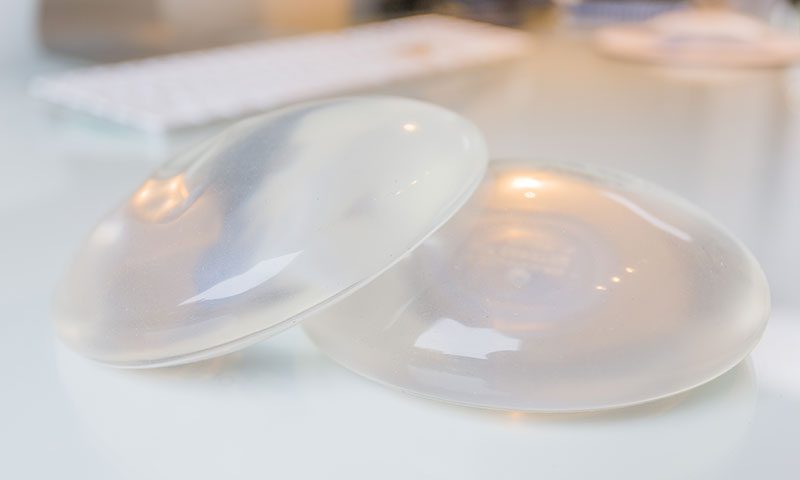 A pair of silicone implants that can be used to help increase the profile of the breast through breast augmentation.