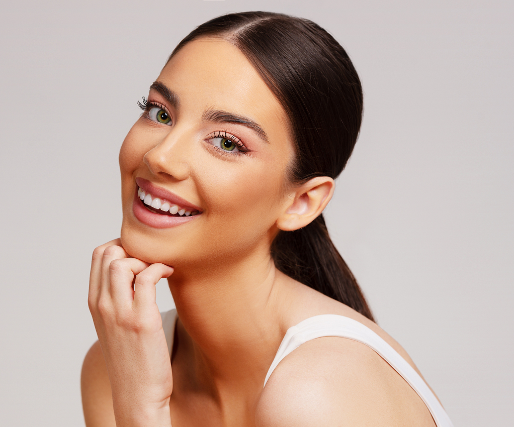 Beautiful woman smiling profile